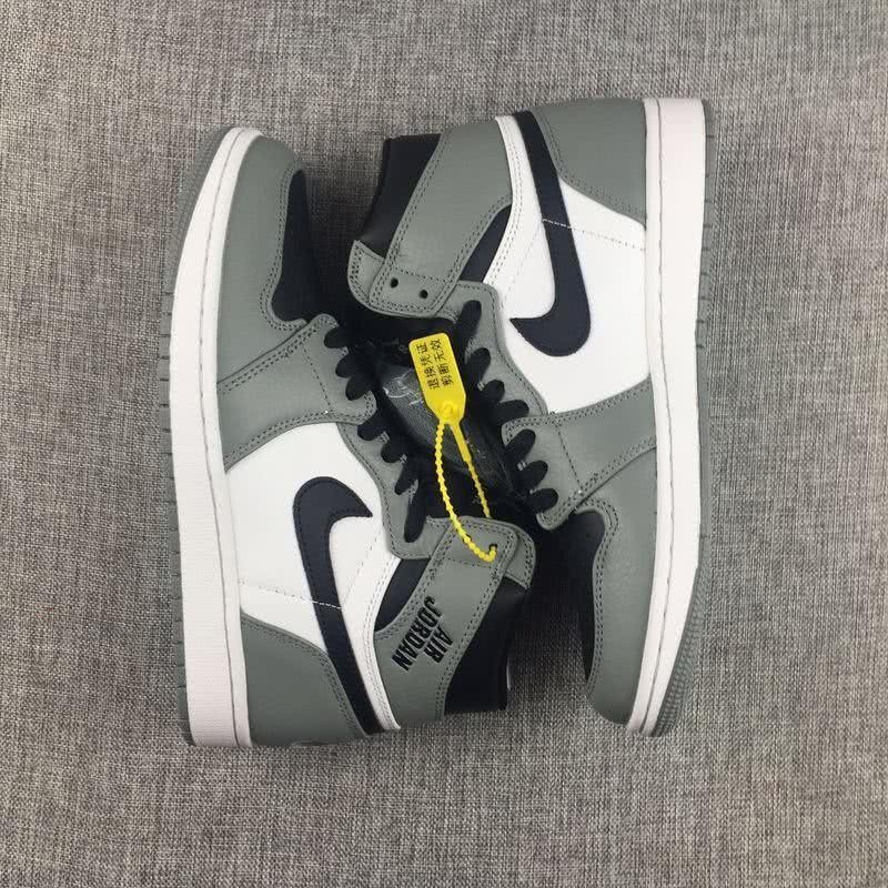 Air Jordan 1 Leather Grey White Black Men 2