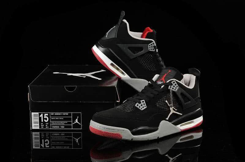  Air Jordan 4 Leather Black White Red Men 2