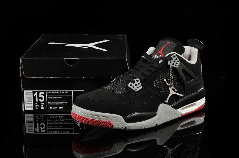  Air Jordan 4 Leather Black White Red Men 3
