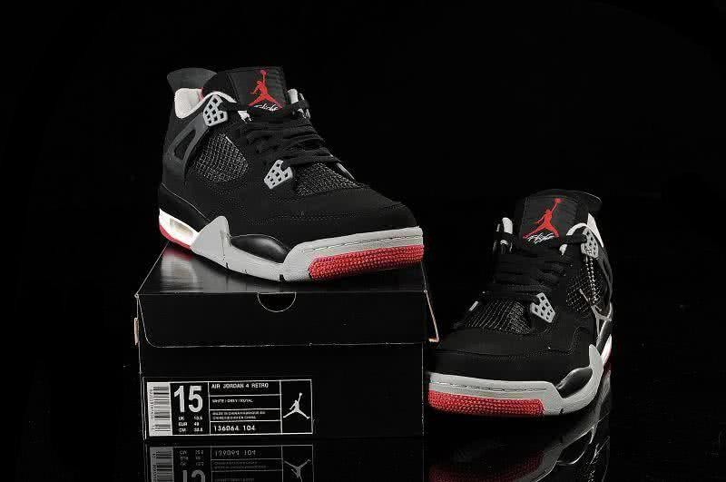 Air Jordan 4 Leather Black White Red Men 6
