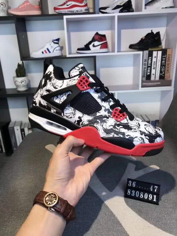 Air Jordan 4 Shoes Red Black And White Women/Men 2