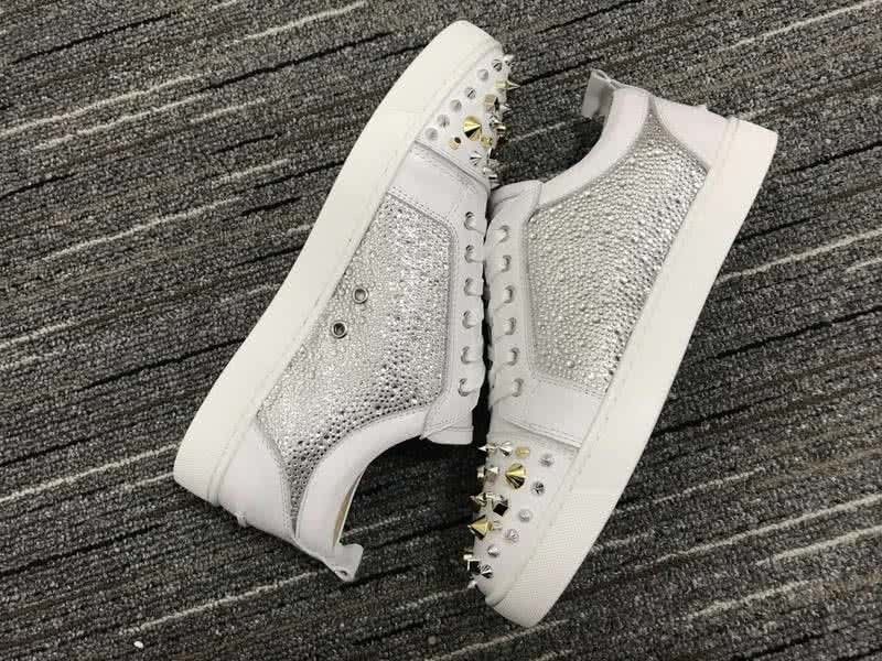Christian Louboutin Low Top Lace-up White And Silver Upper Rivets On Toe Cap And Rhinestone 6