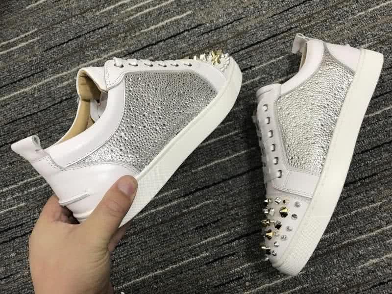 Christian Louboutin Low Top Lace-up White And Silver Upper Rivets On Toe Cap And Rhinestone 7