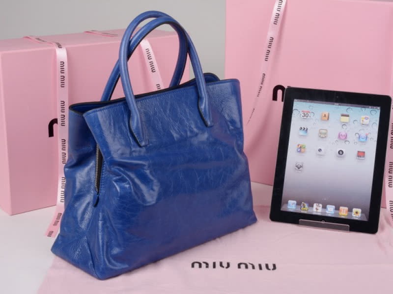 Miu Miu Glazed Leather Tote Blue 2