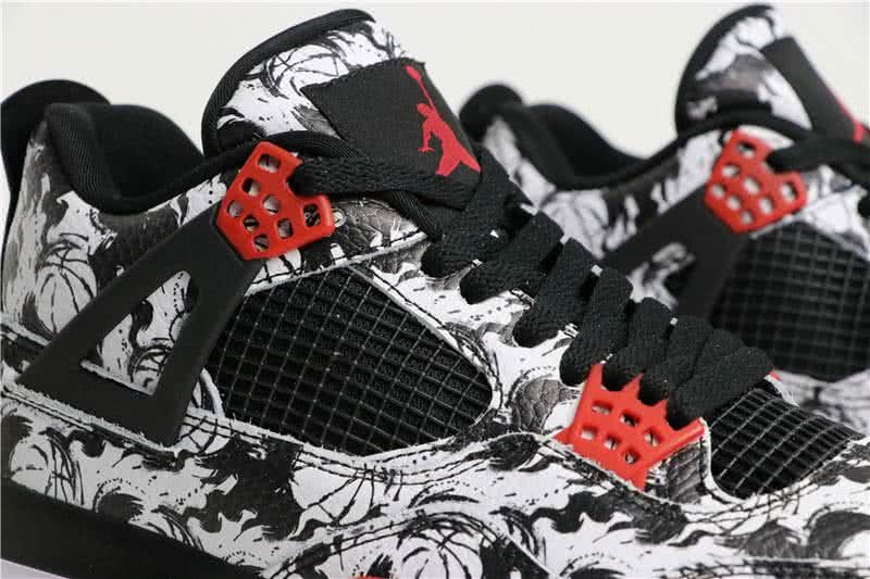 Air Jordan 4 Tattoo Red Black And White Men 8