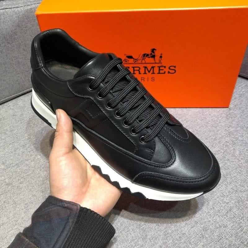 Hermes Fashion Comfortable Sports Shoes Cowhide Black And White Men 4