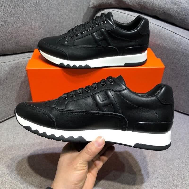 Hermes Fashion Comfortable Sports Shoes Cowhide Black And White Men 5