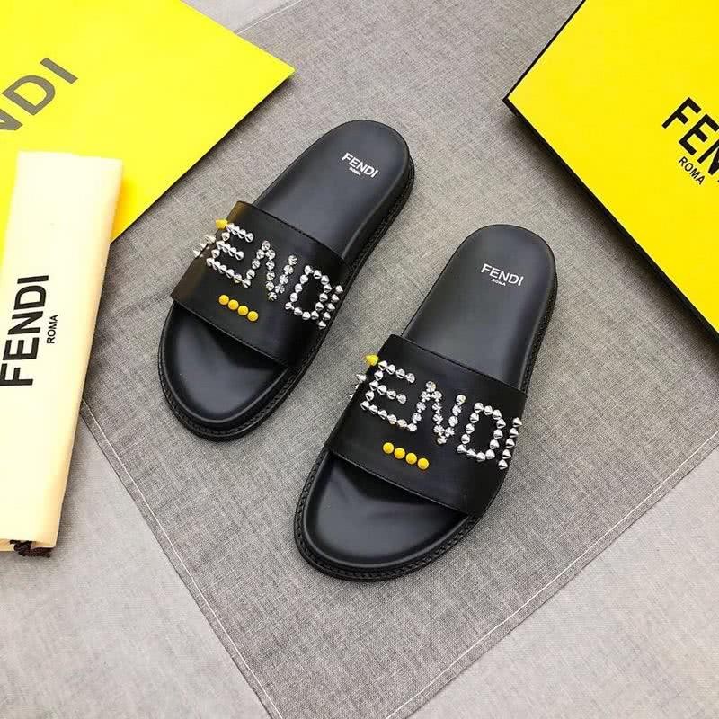 Fendi Slippers Silver And Yellow Rivets Black Men 1