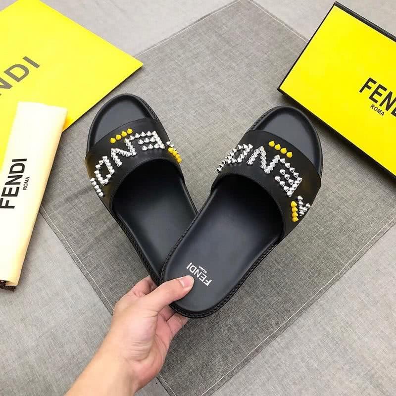 Fendi Slippers Silver And Yellow Rivets Black Men 3