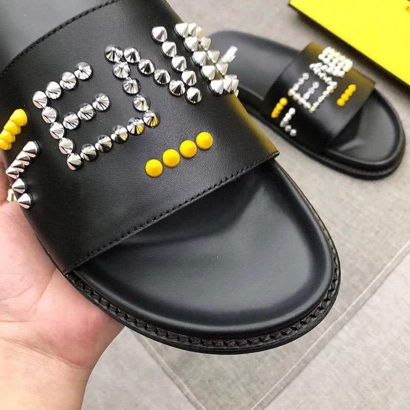 Fendi Slippers Silver And Yellow Rivets Black Men 4