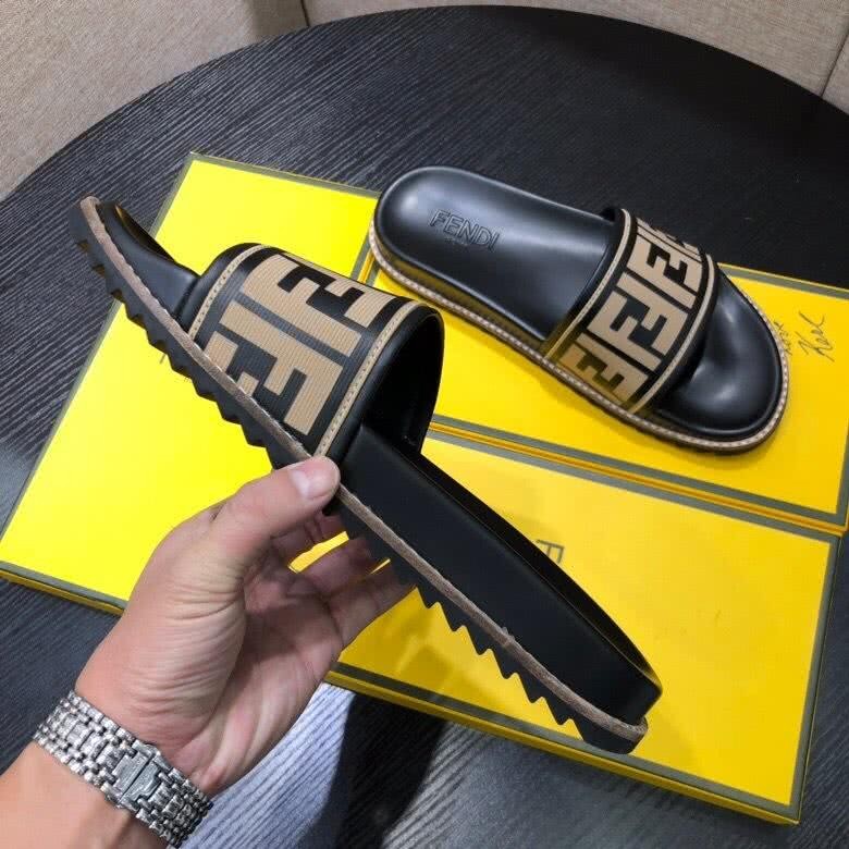 Fendi Slippers Black Brown Upper Wave Sole Men 6