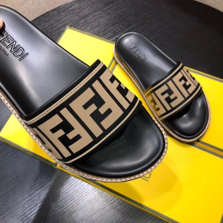 Fendi Slippers Black Brown Upper Wave Sole Men 8