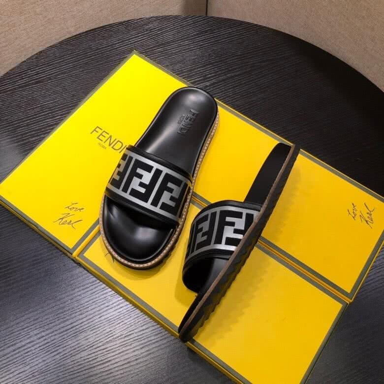 Fendi Slippers Black Light Blue Upper Wave Sole Men 4