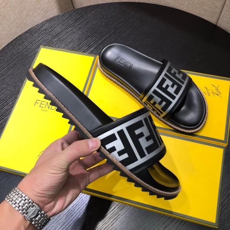 Fendi Slippers Black Light Blue Upper Wave Sole Men 6
