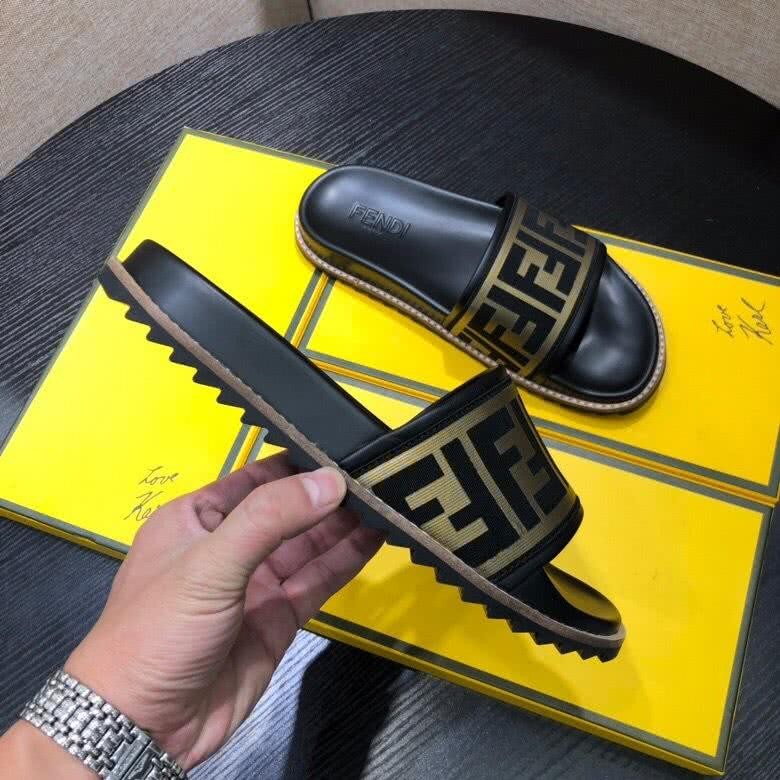 Fendi Slippers Black And Golden Upper Wave Sole Men 7