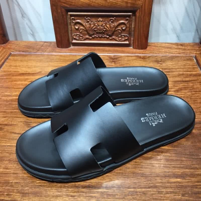 Hermes Fashion Comfortable Slipper Cowhide Black Men 4