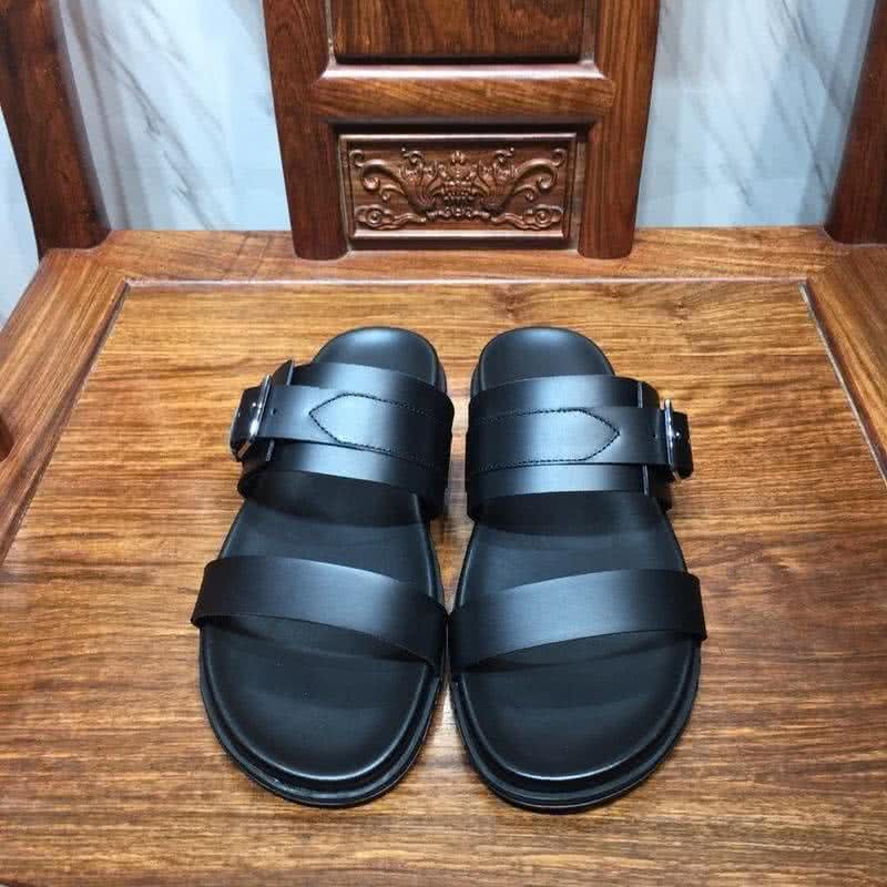 Hermes Fashion Comfortable Slipper Cowhide Black Men 2