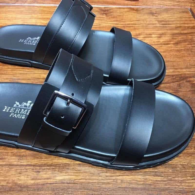 Hermes Fashion Comfortable Slipper Cowhide Black Men 8