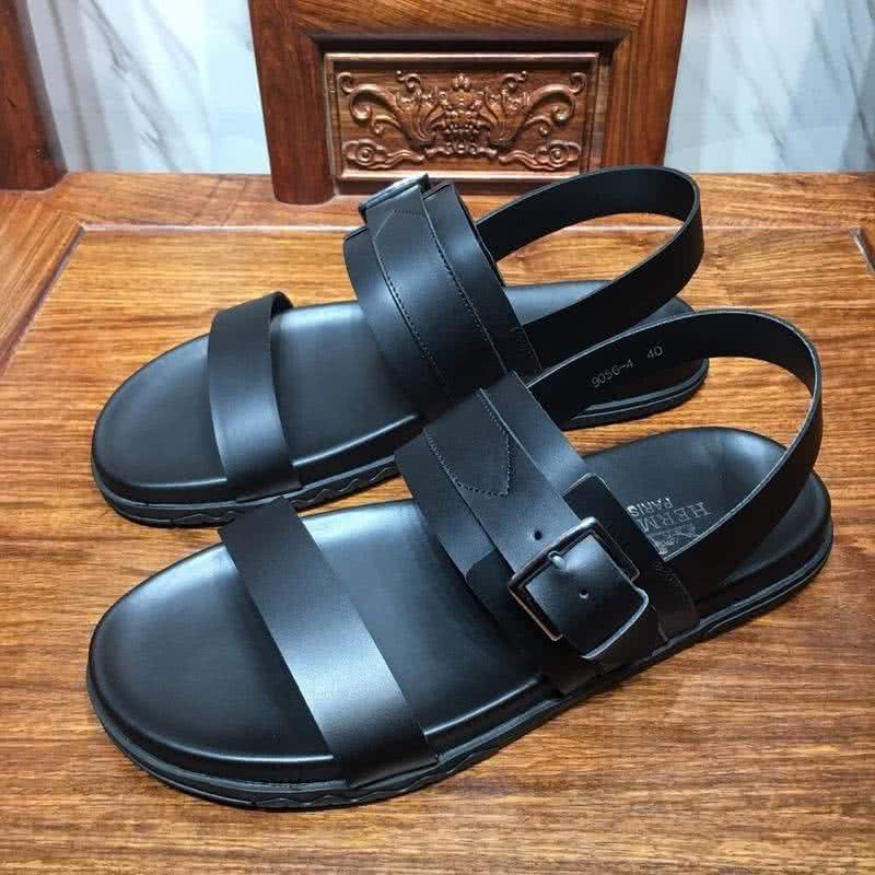 Hermes Fashion Comfortable Slipper Cowhide Black Men 4