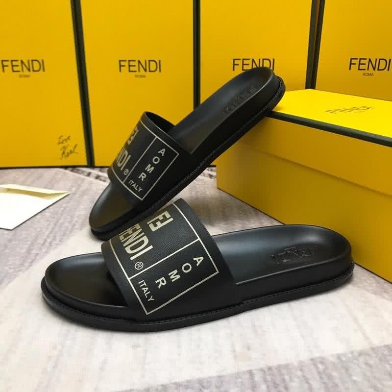 Fendi Slippers Calf Leather White Letters Black Men 4