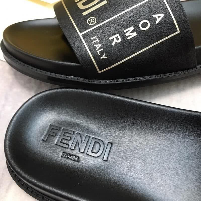 Fendi Slippers Calf Leather White Letters Black Men 6