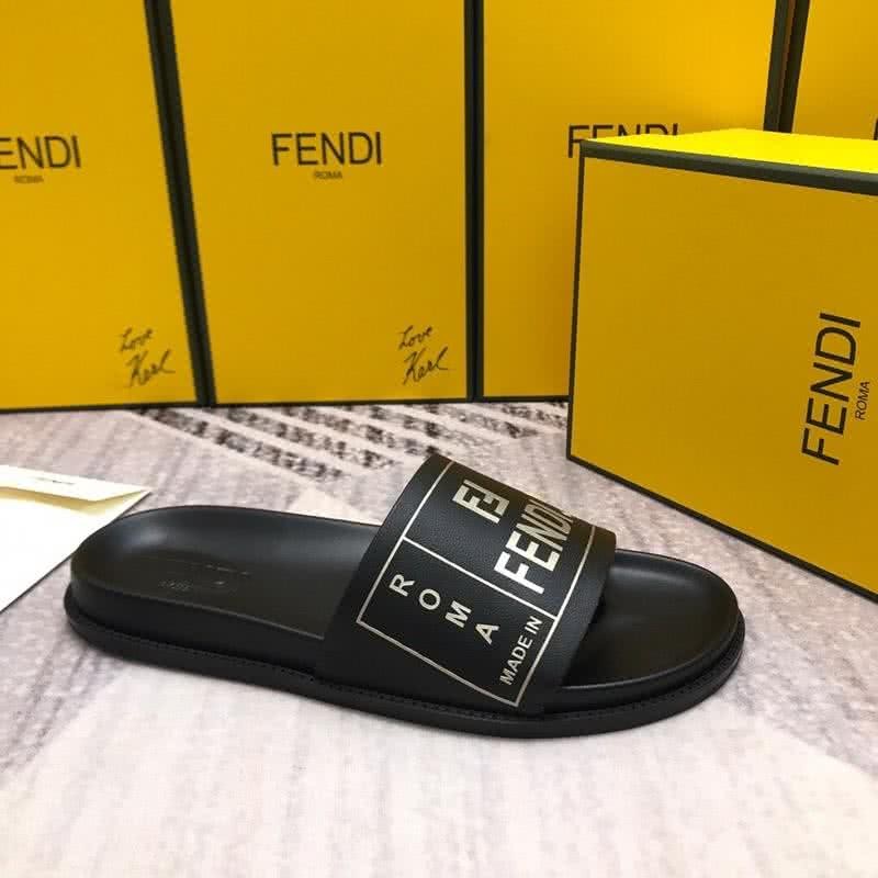 Fendi Slippers Calf Leather White Letters Black Men 7
