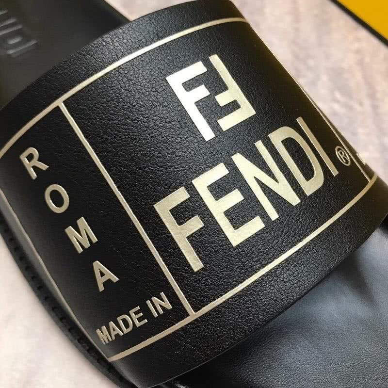 Fendi Slippers Calf Leather White Letters Black Men 9
