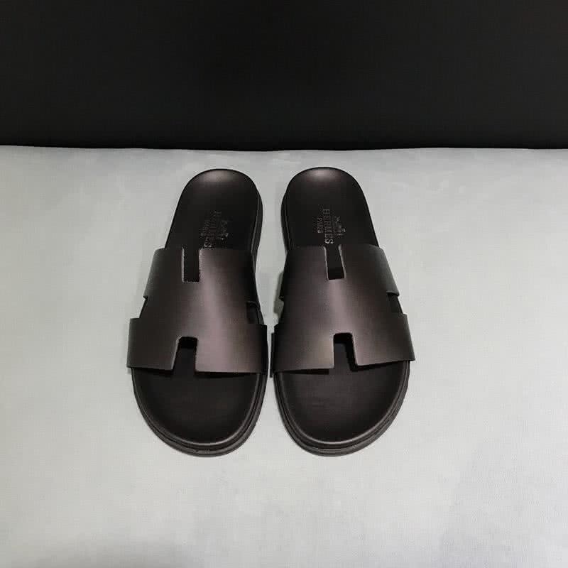 Hermes Fashion Comfortable Slipper Cowhide Black And Brown Men 2