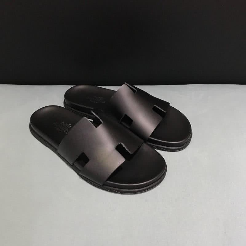 Hermes Fashion Comfortable Slipper Cowhide Black And Brown Men 1