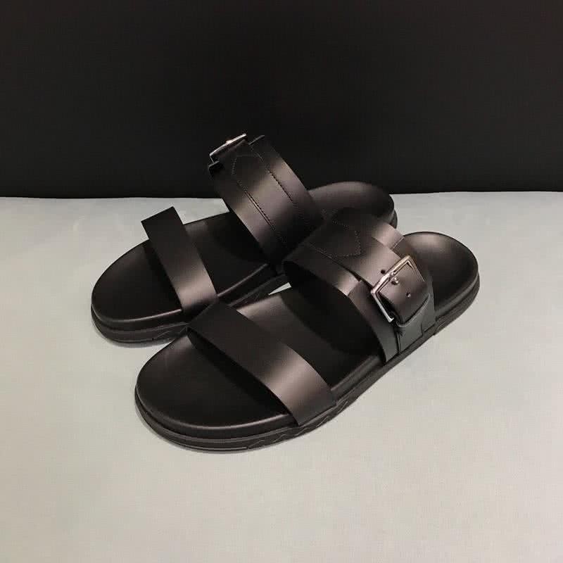 Hermes Fashion Comfortable Sandals Cowhide Black And Brown Men 3