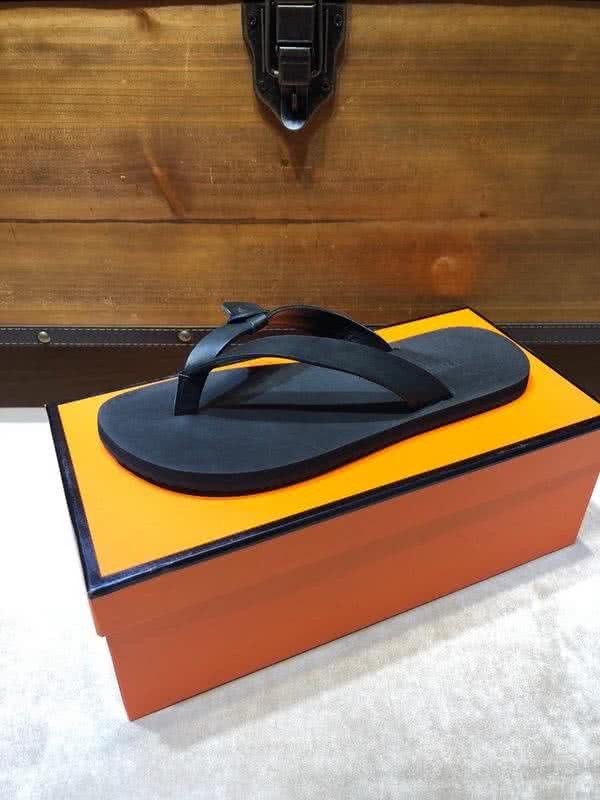Hermes Fashion Comfortable Slipper Cowhide Black Men 2