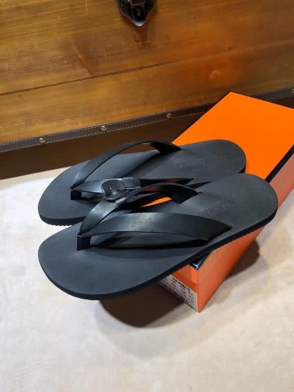 Hermes Fashion Comfortable Slipper Cowhide Black Men 4