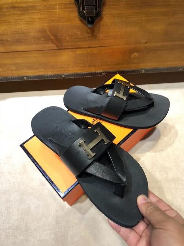 Hermes Fashion Comfortable Slipper Cowhide Black Men 5