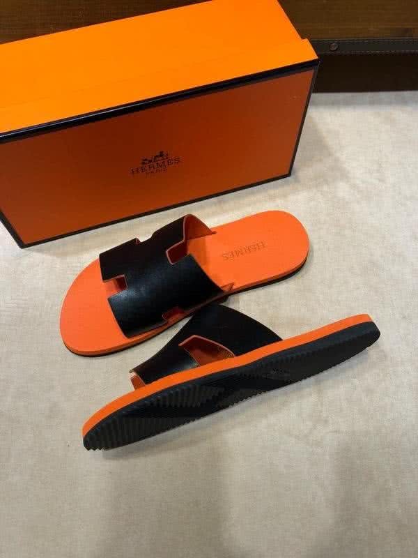 Hermes Fashion Comfortable Slipper Cowhide Orange And Black Men 2