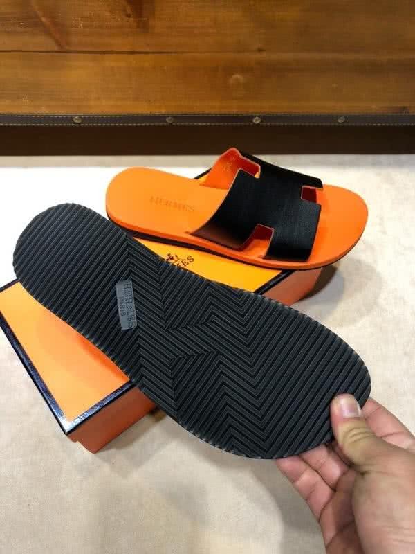 Hermes Fashion Comfortable Slipper Cowhide Orange And Black Men 5