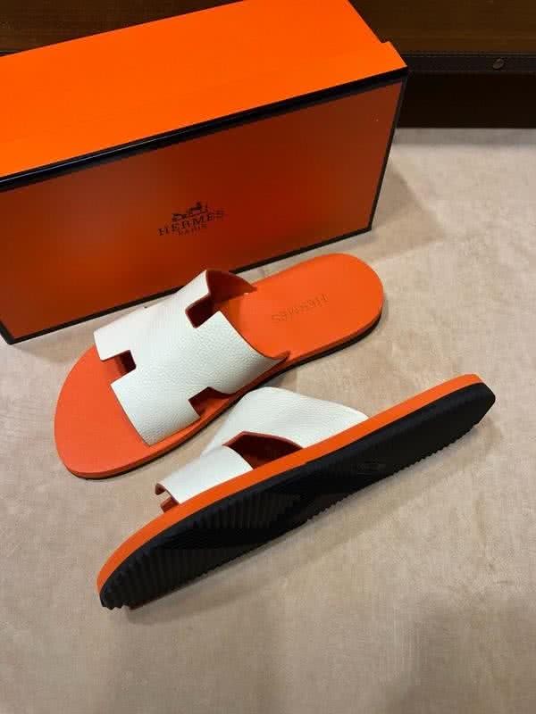 Hermes Fashion Comfortable Slipper Cowhide Orange And White Men 2