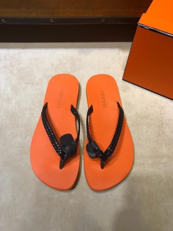 Hermes Fashion Comfortable Slipper Cowhide Orange And Black Men 1