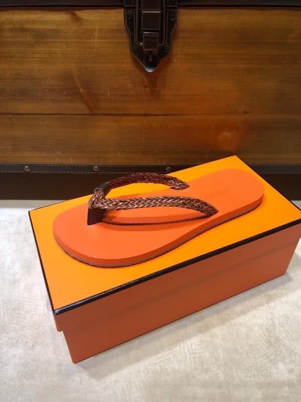 Hermes Fashion Comfortable Slipper Cowhide Orange And Yellow Men 5
