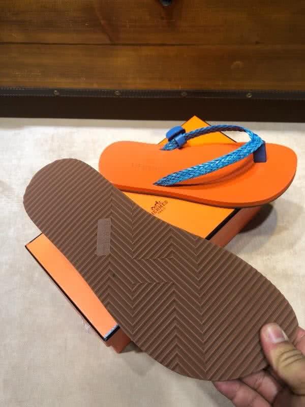 Hermes Fashion Comfortable Slipper Cowhide Orange And Blue Men 6