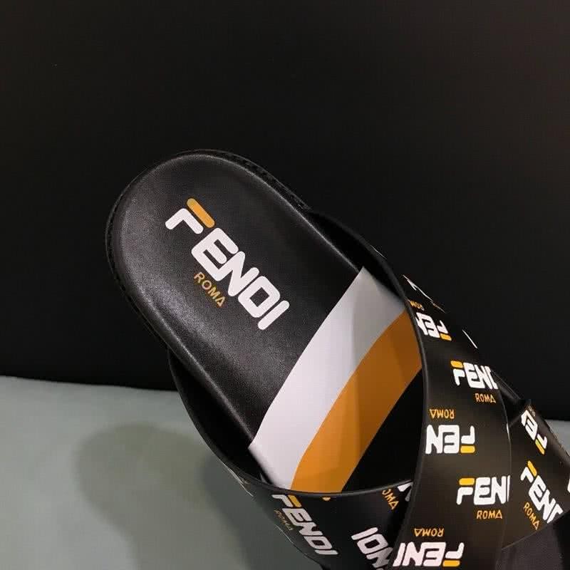 Fendi Slippers White Letters Black White Yellow Men 3