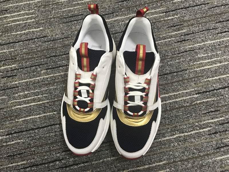 Christian Dior Sneakers 3024 White Black Cotton Grid Upper Golden Bar Wave Sole  Men 6