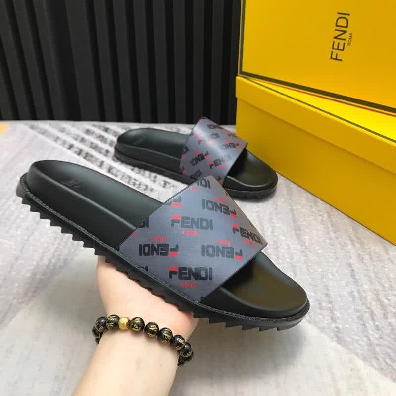 Fendi Slippers Calf Leather Black Light Blue Red Men 4