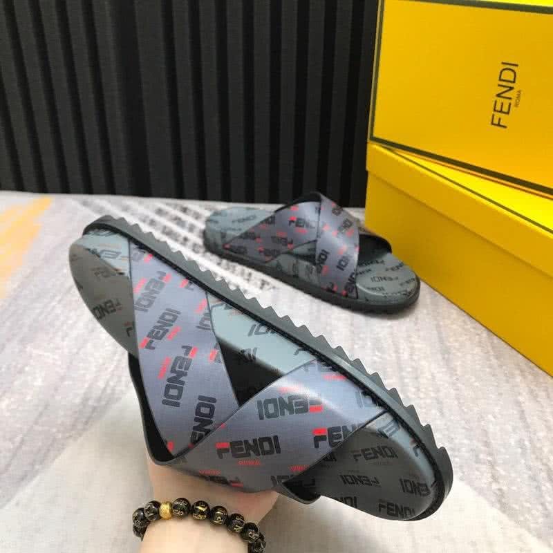 Fendi Slippers Crossed Calf Leather Black Light Blue Red Men 5