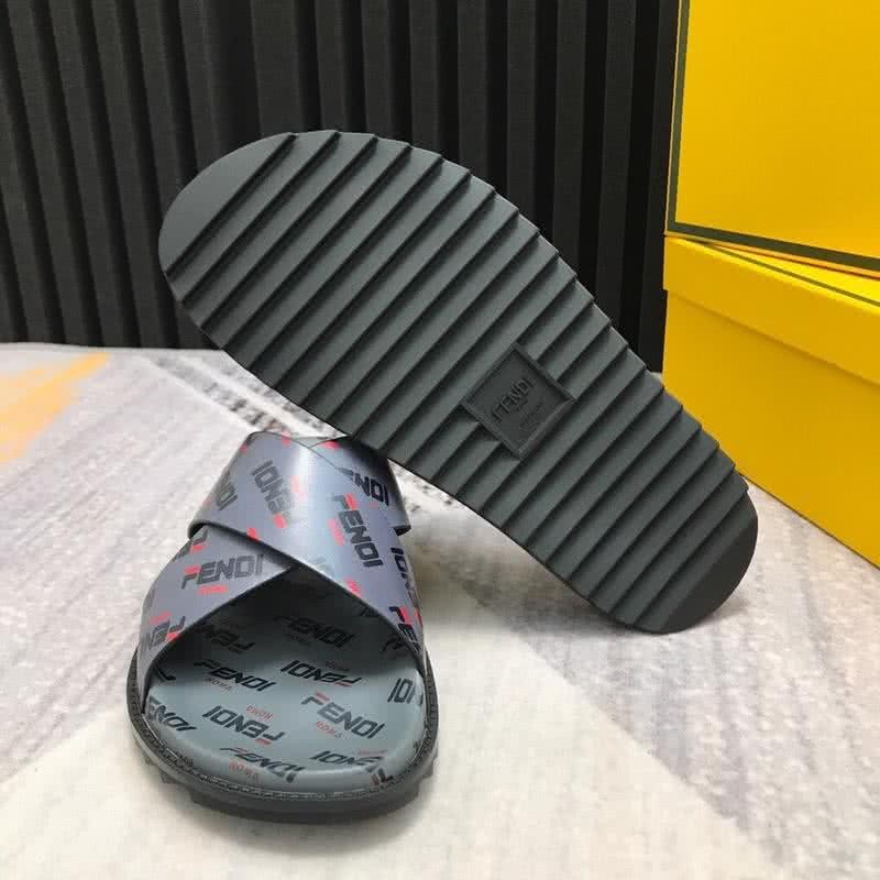 Fendi Slippers Crossed Calf Leather Black Light Blue Red Men 6