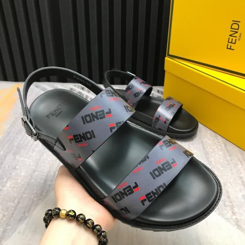 Fendi Sandals Calf Leather Light Blue Black Men 5