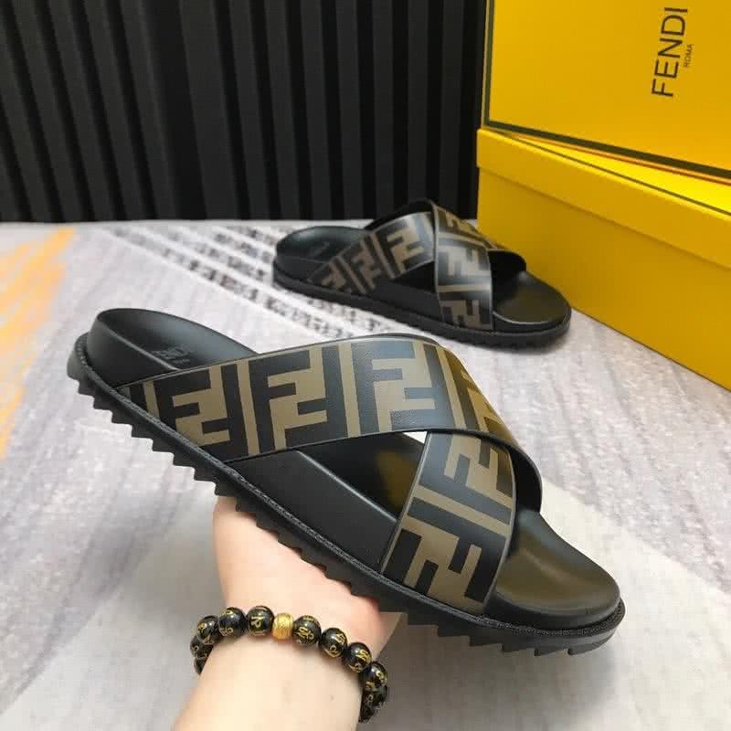 Fendi Slippers Calf Leather Black And Brown Men 5