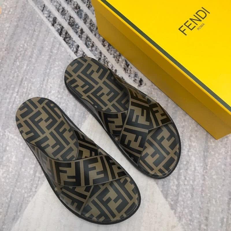 Fendi Slippers Crossed Calf Leather Black And Brown Men 1