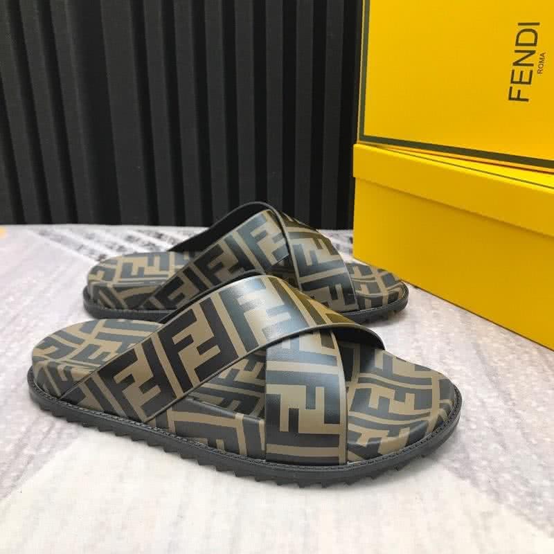 Fendi Slippers Crossed Calf Leather Black And Brown Men 2