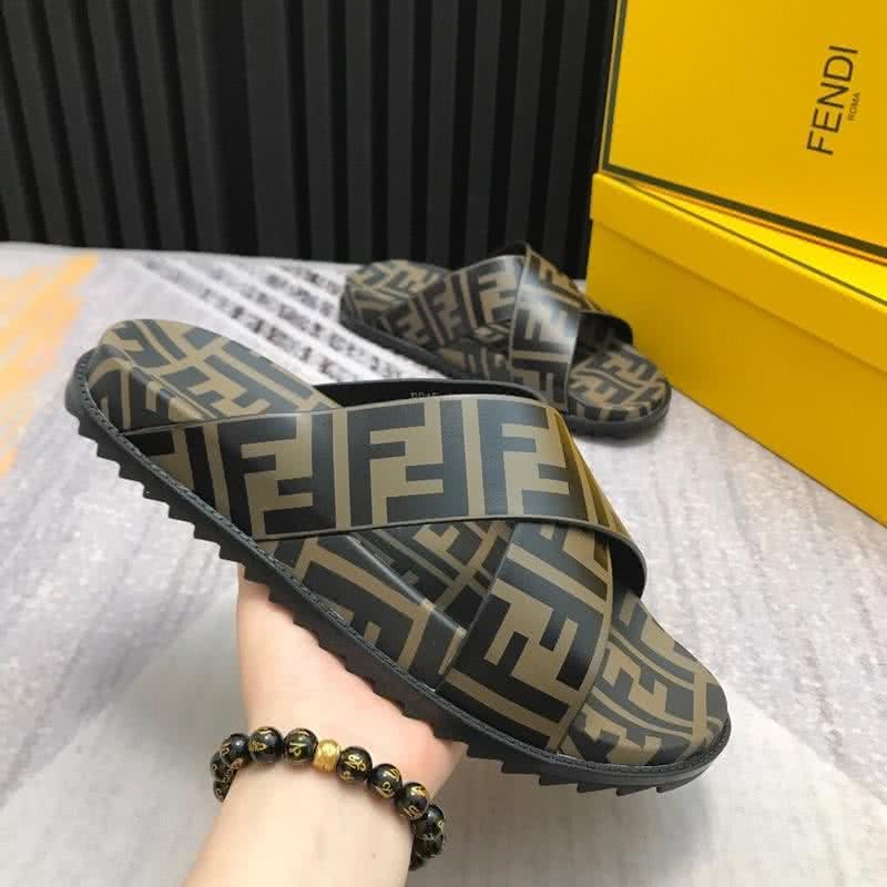 Fendi Slippers Crossed Calf Leather Black And Brown Men 4