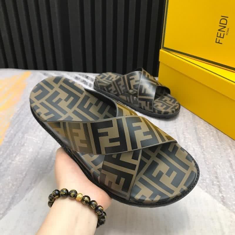 Fendi Slippers Crossed Calf Leather Black And Brown Men 5